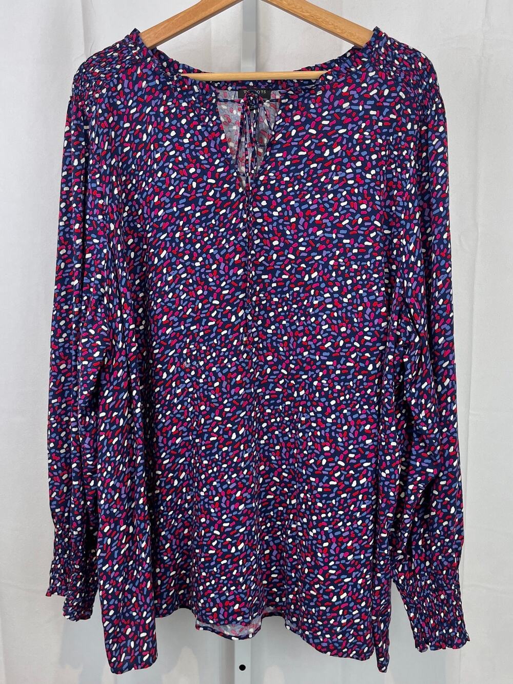 TALBOTS Confetti Print Tie Neck Top Long Sleeve Blouse Blue Purple Pink 3X Plus